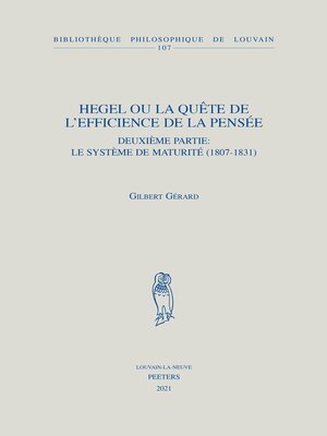cover image of Hegel ou la quete de l'efficience de la pensee, Deuxieme partie